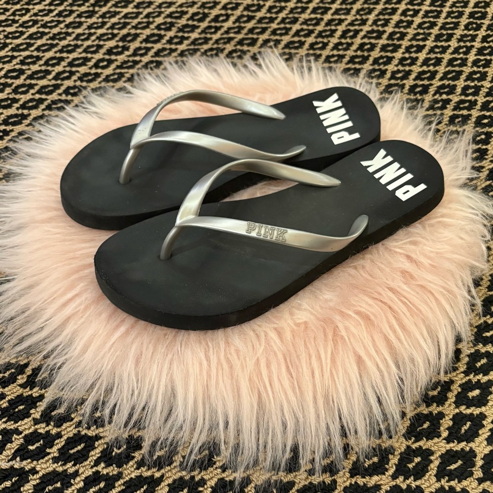 Y2K PINK Black Flip Flops